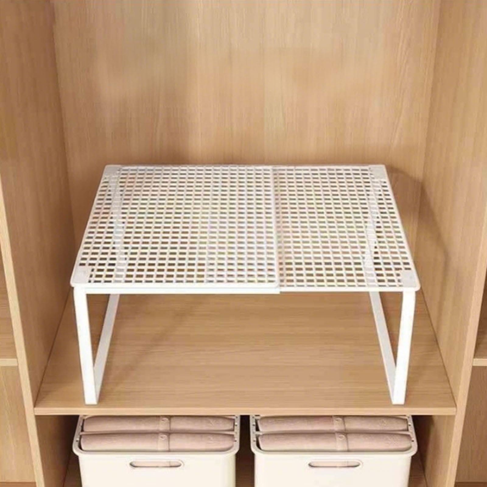 Chaoyilian Extendable Wardrobe Partition,Stackable Adjustable Metal Cabinet Storage Rack,Tension Shelf For Closet,Space Saving,Rust Prevention,for Kitchen Pantry Bathroom Wardrobe