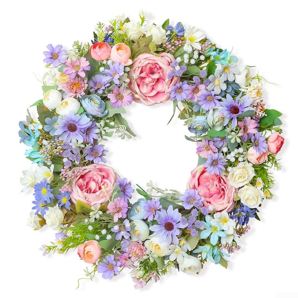 Künstlicher Seidenkranz mit elegantem Pfingstrosen- und Chrysanthemen-Arrangement, entworfen für Innenwand oder Tür