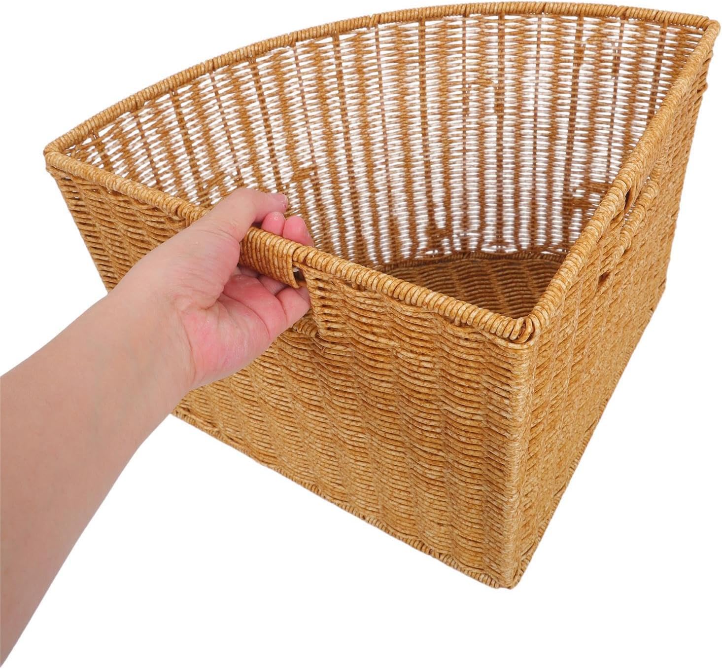 Kichvoe Triangular Corner Basket: Kitchen Counter Organizer - Stackable Storage Bin with Built-in Handle - Lazy Susan Tray Woven Spice Shelf for Bathroom