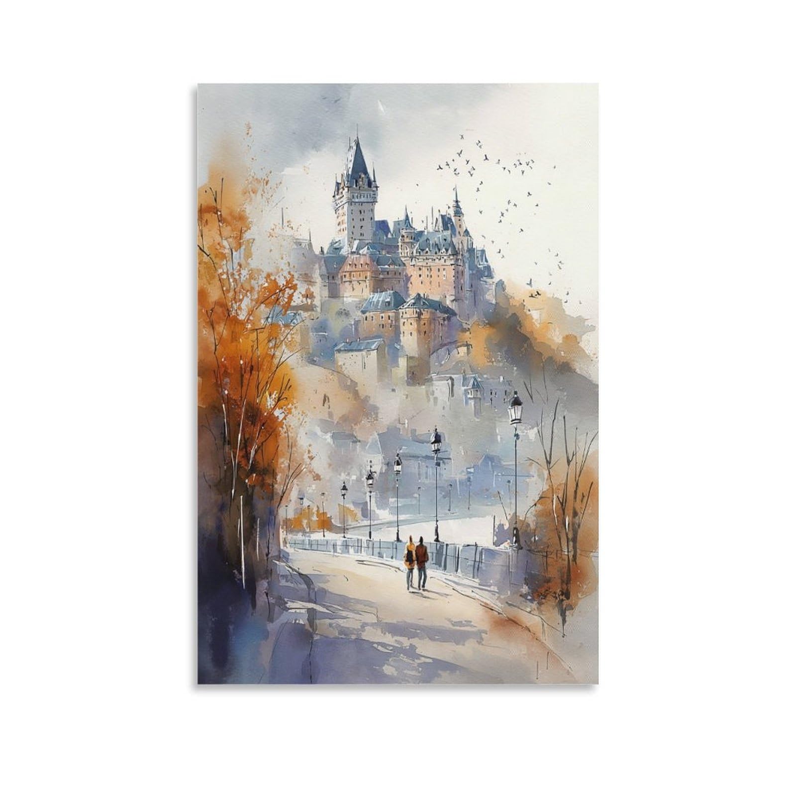 XWYMXZ Quebec City Tree 20x30inch(50x75cm) Vintage Travel Poster Watercolor Canvas Art