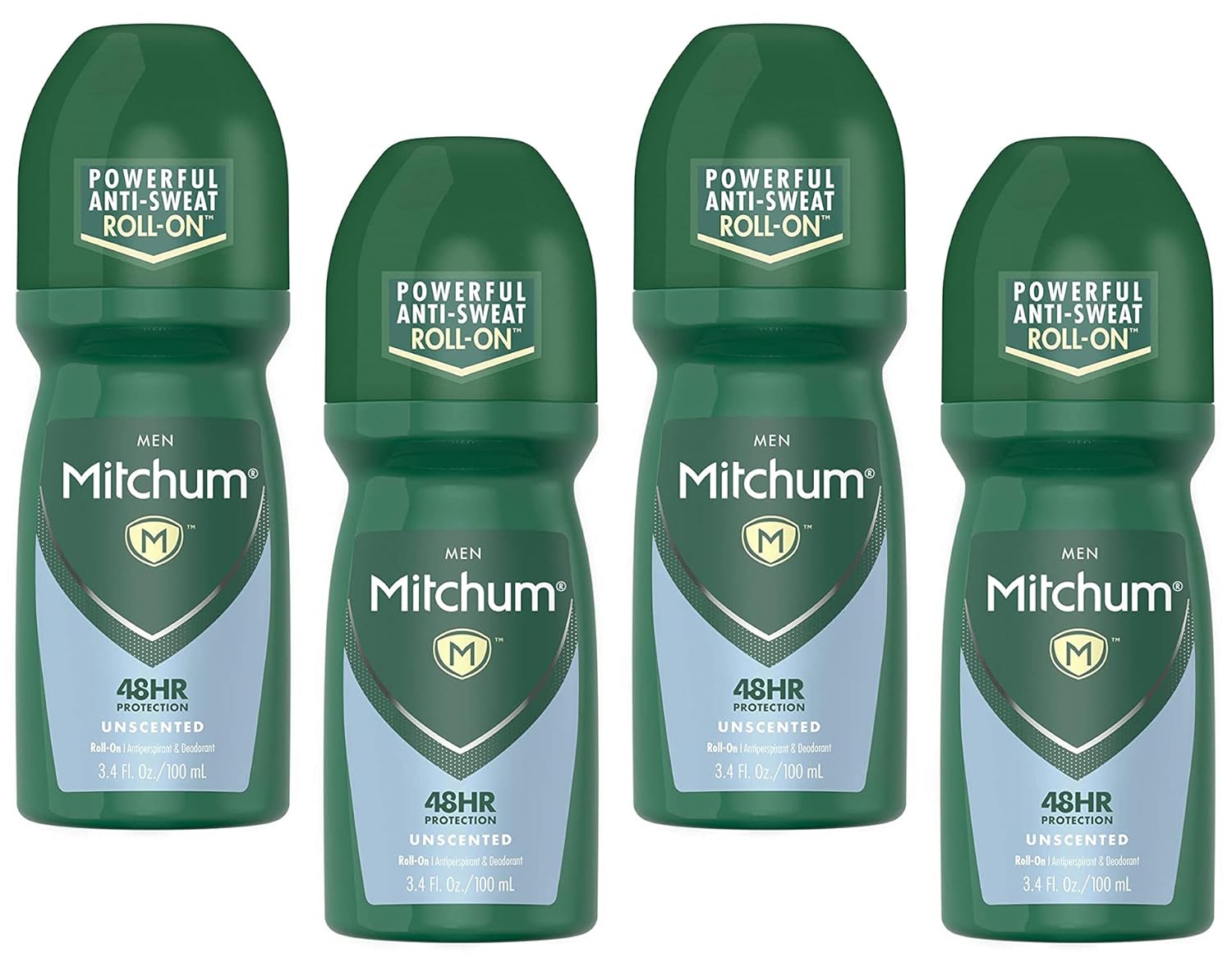 Mitchum Invisible Anti-Perspirant & Deodorant Roll-On, Unscented 3.4 oz (Pack of 4)