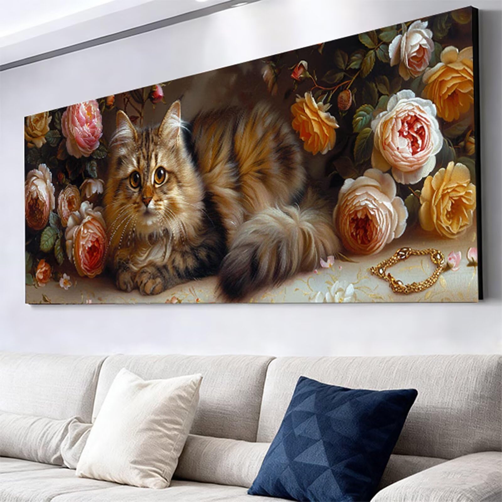 Diamentowe malowanie dla dorosłych, 5D diamentowe rysunki piwonia diament sztuka kot duży obraz diamentowy, DIY rzemiosło dla dorosłych, 210 x 70 cm haft krzyżykowy diament płótno, dekoracja ścienna