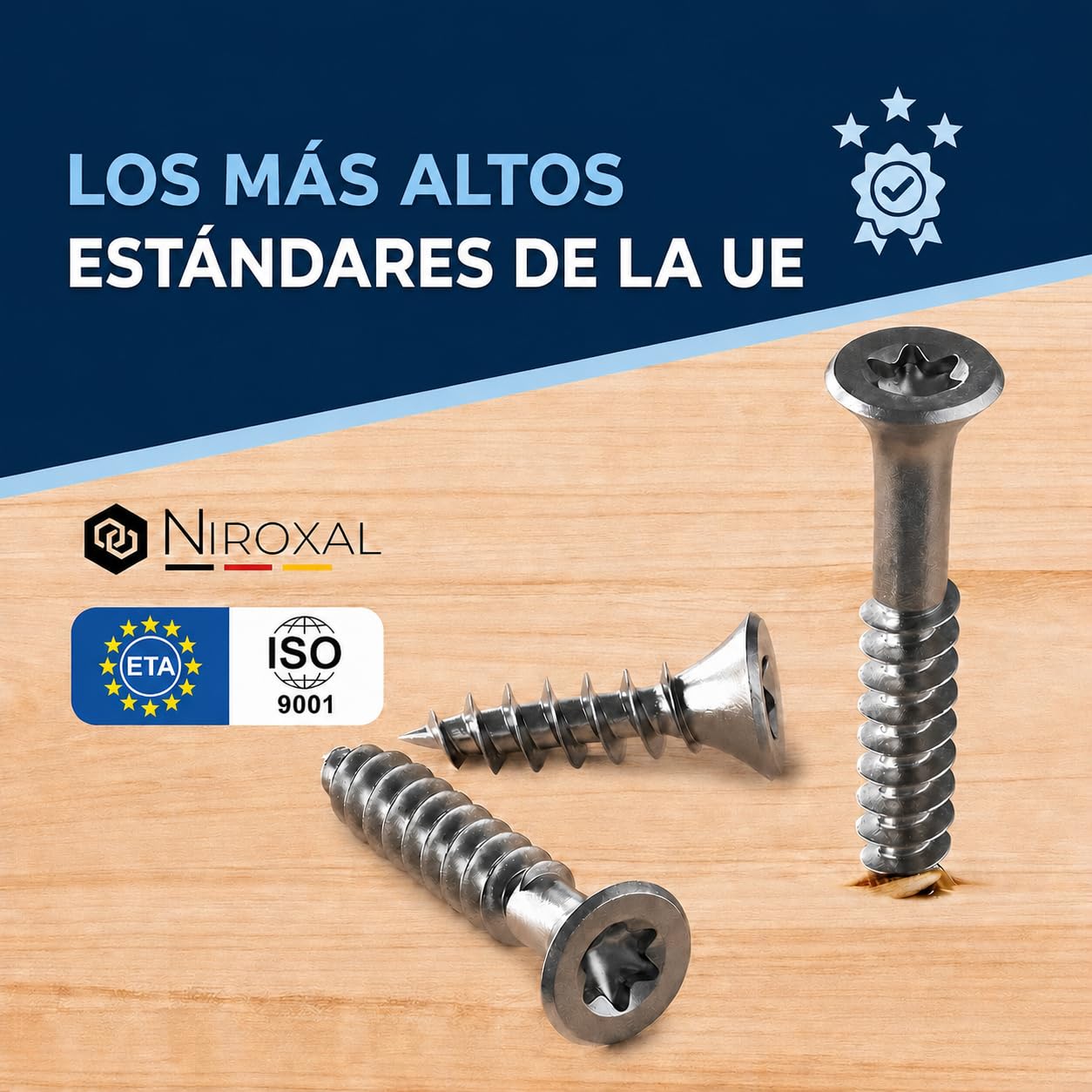 Tornillos para madera de acero inoxidable A2 cabeza avellanada Torx TX25 – Rosca parcial – 6x80 mm – 50 unidades – Tornillos universales para madera