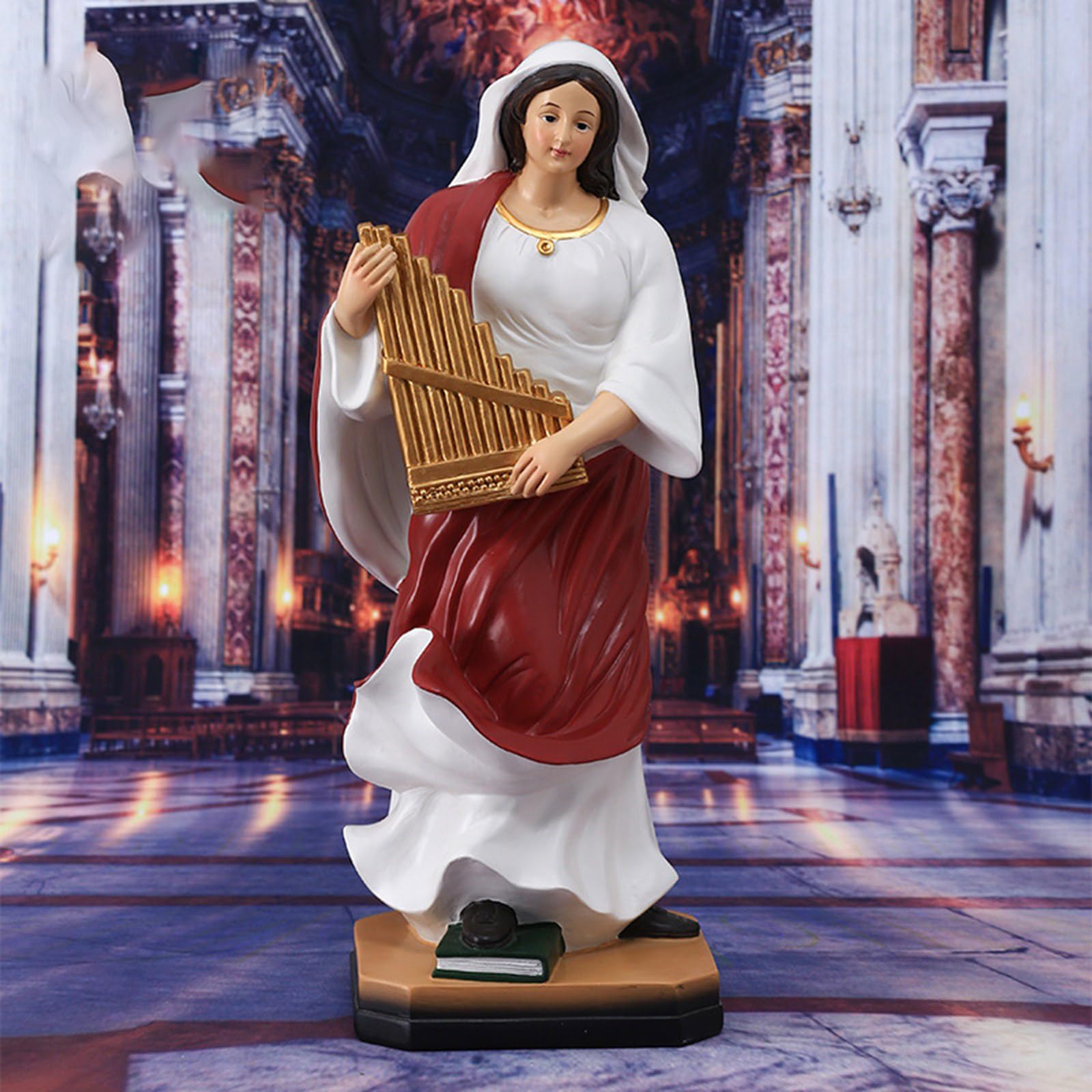 Scultura classica elegante del musicista dipinta a mano con dettaglio arpa in resina, regalo per appassionati musica, statuetta in resina