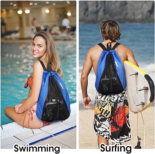 Miniatura 7 de WANDF Mochila de playa con cordón de malla para natación, gimnasio y equipo de entrenamiento