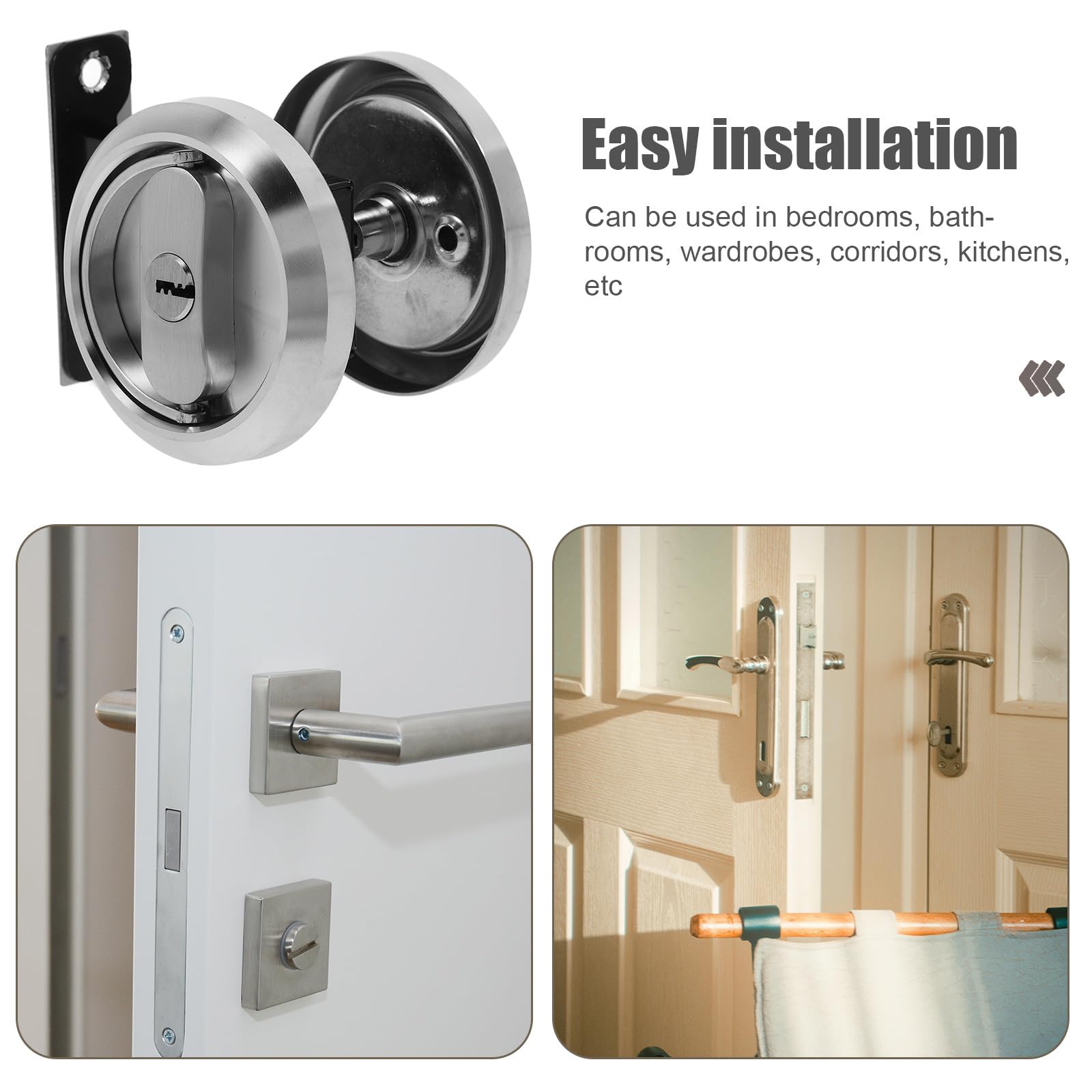 GALPADA Serrure Encastrée Ronde en Acier Inoxydable 304, Poignée de Porte Invisible Mécanisme de Verrouillage, pour Chambre et Salle de Bain