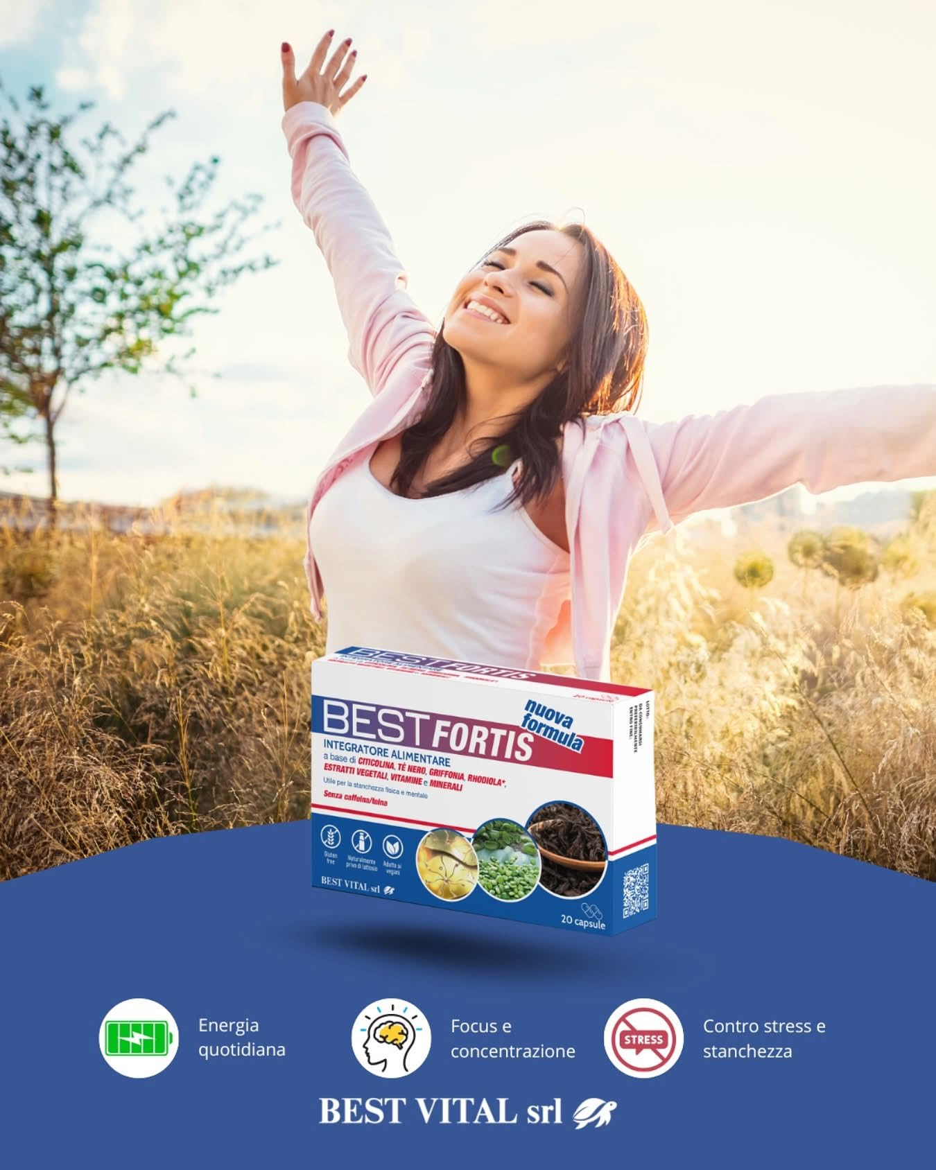 Best Fortis Nuova Formula - Integratore Alimentare a Base di Citicolina, Tè Nero, Griffonia, Rhodiola e Vitamine, 60 Capsule