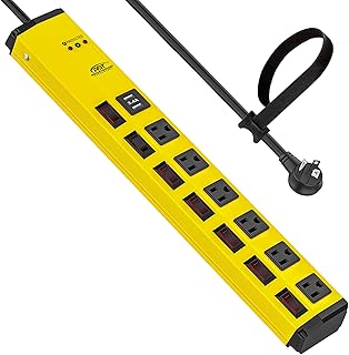 Heavy Duty Power Strip with Individual Switches–6 Outlet 2 USB Ports, 15A/1875W Metal Power Strip Surge Protector Circuit Breaker 1200 Joules, 6FT Mountable Power Strip for Garage, Workshop, Home