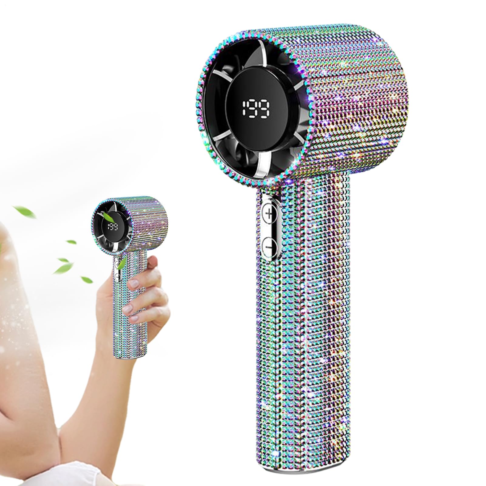 Ventilateur à main étincelant avec écran LED et batterie longue durée pour randonnée