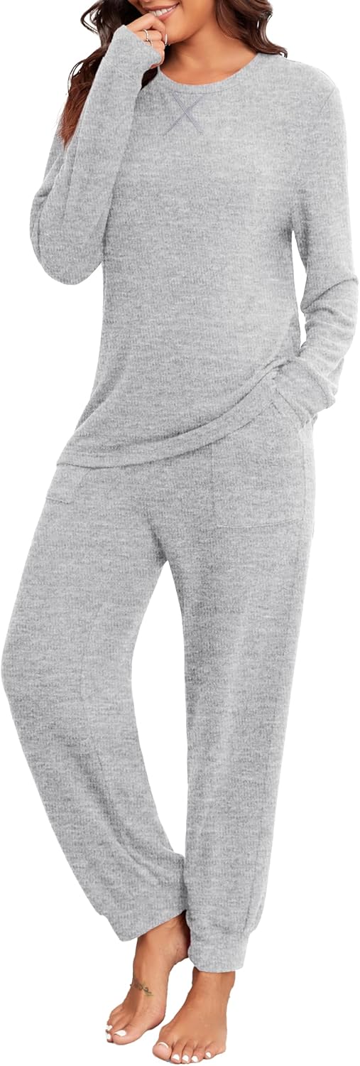 PrinStory Womens Pajama Sets Long Sleeve Pajamas Soft Pjs Sets for Women 2 Piece Lounge Set Loungewear with Pockets