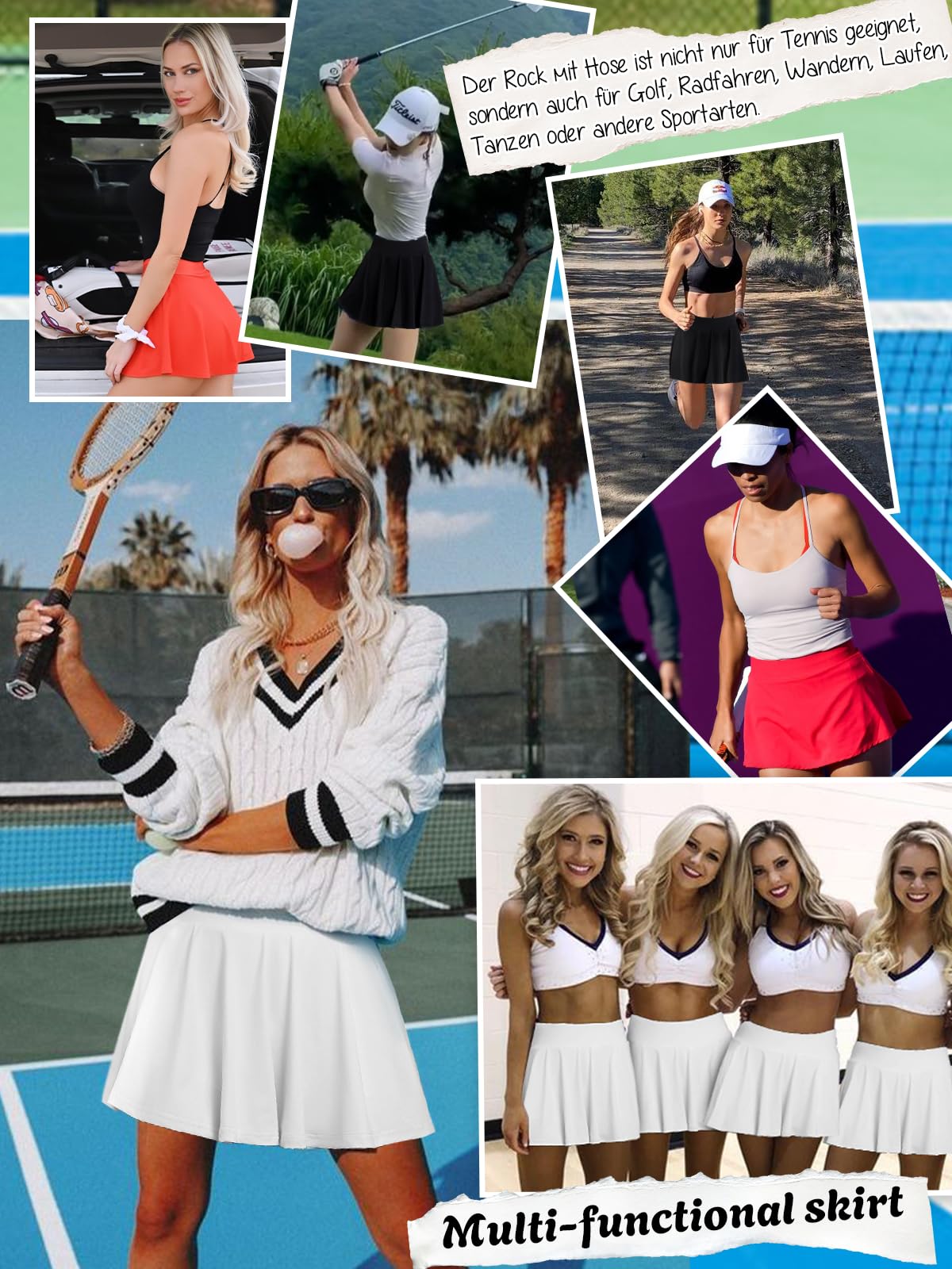 Falda de tenis para mujer con pantalón, falda plisada de cintura alta, falda deportiva de golf con 3 bolsillos