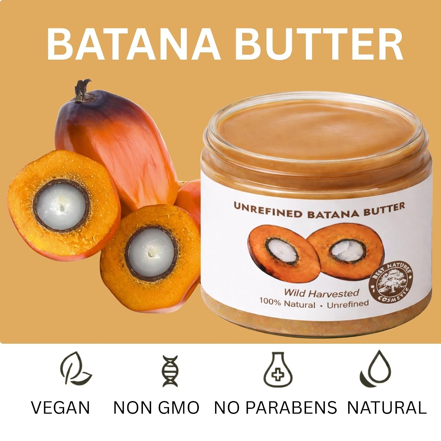 Best Nature's Cosmetics Raw Batana Butter – 100% Pure Organic Unrefined Hair & Scalp Butter for Thick, Natural, Curly Hair – Raw Scalp Mask for Women & Men - 5 fl oz / 150 ml