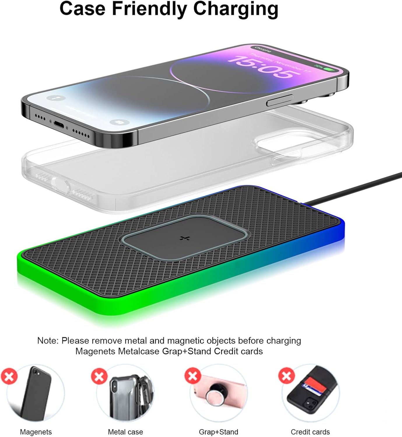 Wireless Car Charger Pad for Toyota Wigo 2014-2025 2026 Fast Charging Pad Non-Slip Mobile Phone Charging Convenient 1M Cable,B-Type-C