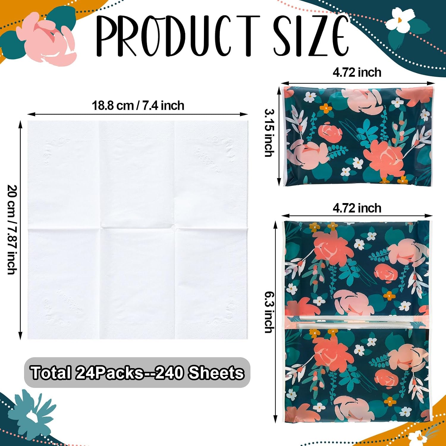 PerKoop 100 Pack Pocket Tissues Travel Slim Packs Small Facial Tissues Wallet Size Toilet Paper for Travel Guest Wedding Supplies, 4 Styles(Country Floral) image 2