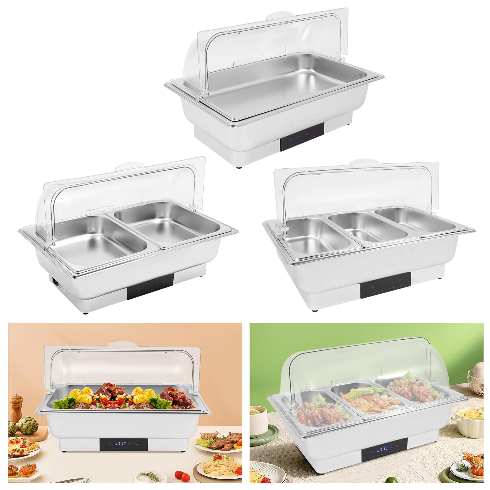 Chafing Dish - Plato eléctrico (9 L, con control de temperatura táctil y tapa) | Calentador de buffet con indicador LED de 35 – 90 °C para brunch fiestas y catering