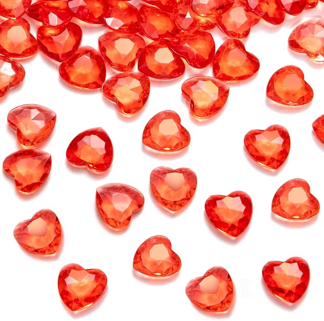 HAKACC Red Acrylic Heart for Valentines Day, 1000 PCS 0.5inch 12mm Red Crystal Rhinestones Diamonds Gems Table Scatter for Wedding Vases Decorations