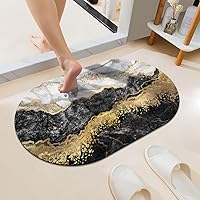 Vista 1 de Alfombra de baño súper absorbente de secado rápido con diseño de mármol negro, blanco, gris, dorado, parte inferior antideslizante de goma, fácil
