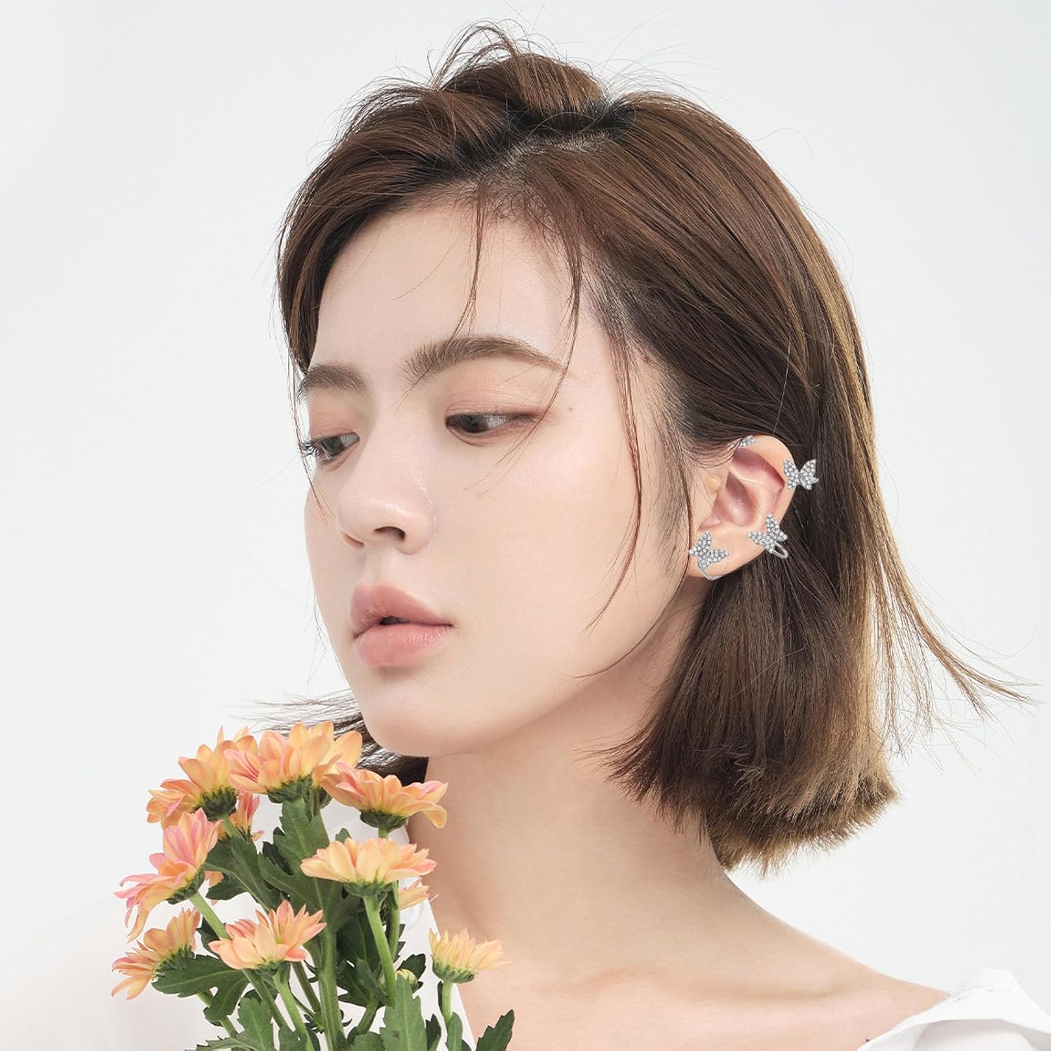 4Pair Gold & Silver Butterfly Earrings for Women,No Piercing Bling Butterfly Tassel Style Rhinestone Fairy Ear Cuffs for Women Jewelry - Image 8