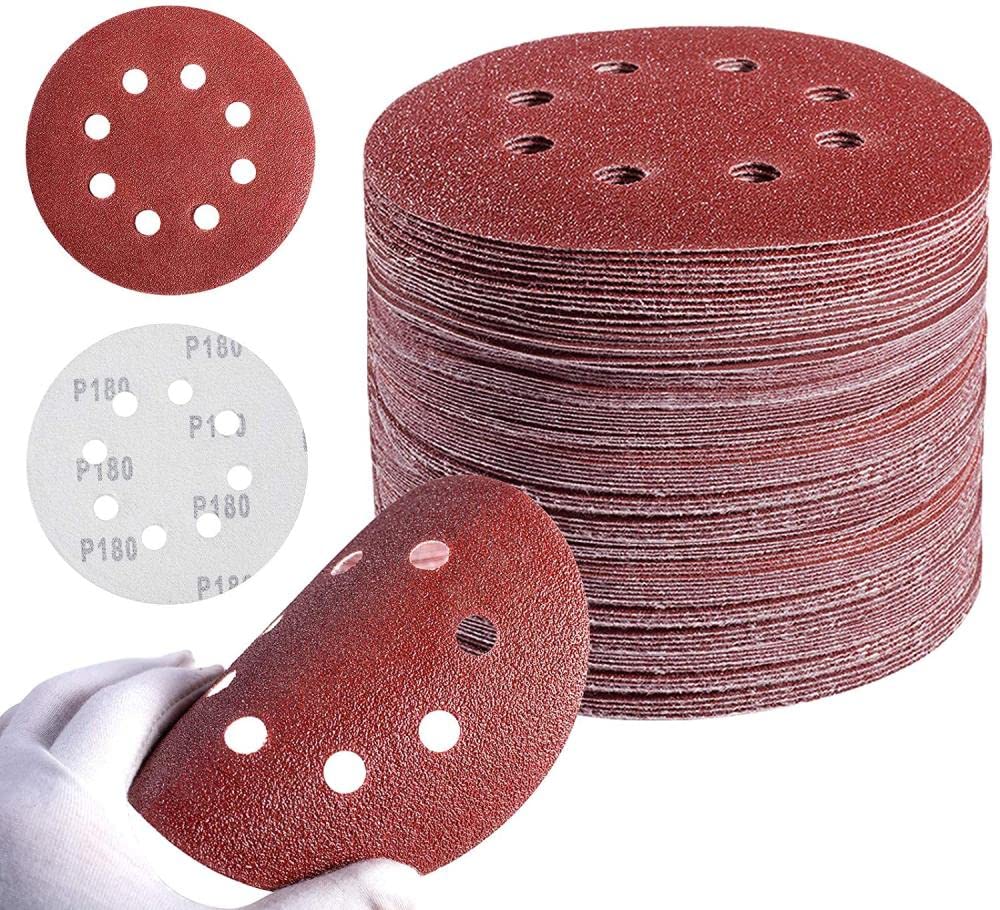 10 dischi abrasivi a 8 fori da 12,7 cm, 125 mm, per levigatrice orbitale casuale, fogli abrasivi a grana 60-2000, 60