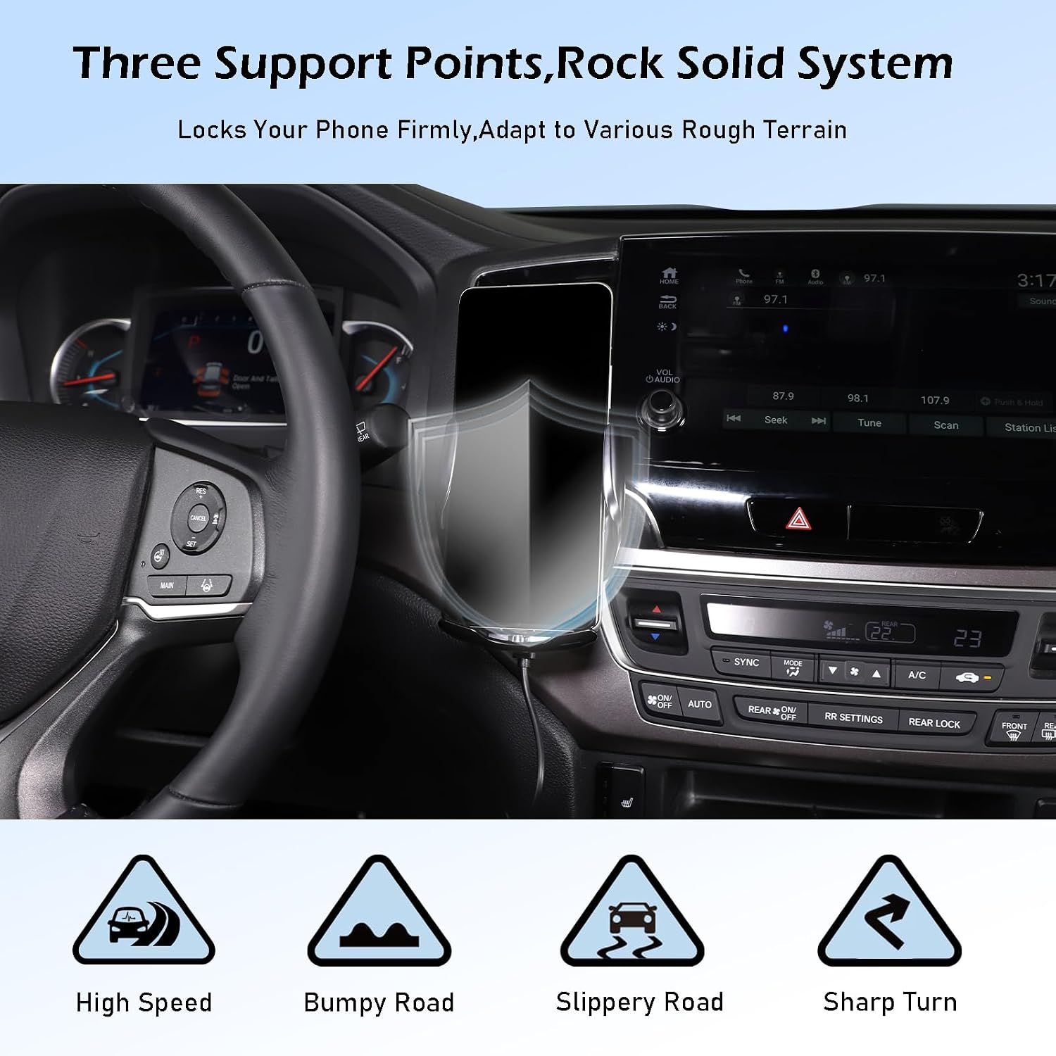 for Honda Pilot 2016-2022,Honda Ridgeline 2017-2023,Honda Passport 2019-2023,Phone Mount for Car Vent,Bottom Dashboard Hands Free Car Phone Holder,Retractable Phone Stand (Wireless Charging Style) image 4