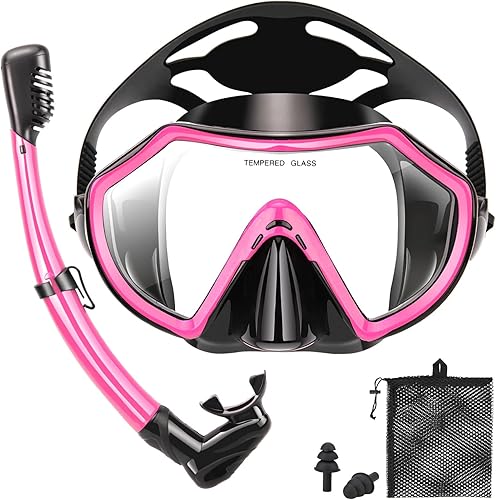 Miniatura 13 de Snorkeling Gear for Adults, Dry Adult Snorkel Set HD Panoramic View Snorkel Mask Set, Anti-Leak and Anti-Fog Scuba Diving Package with Mesh Bag Ear