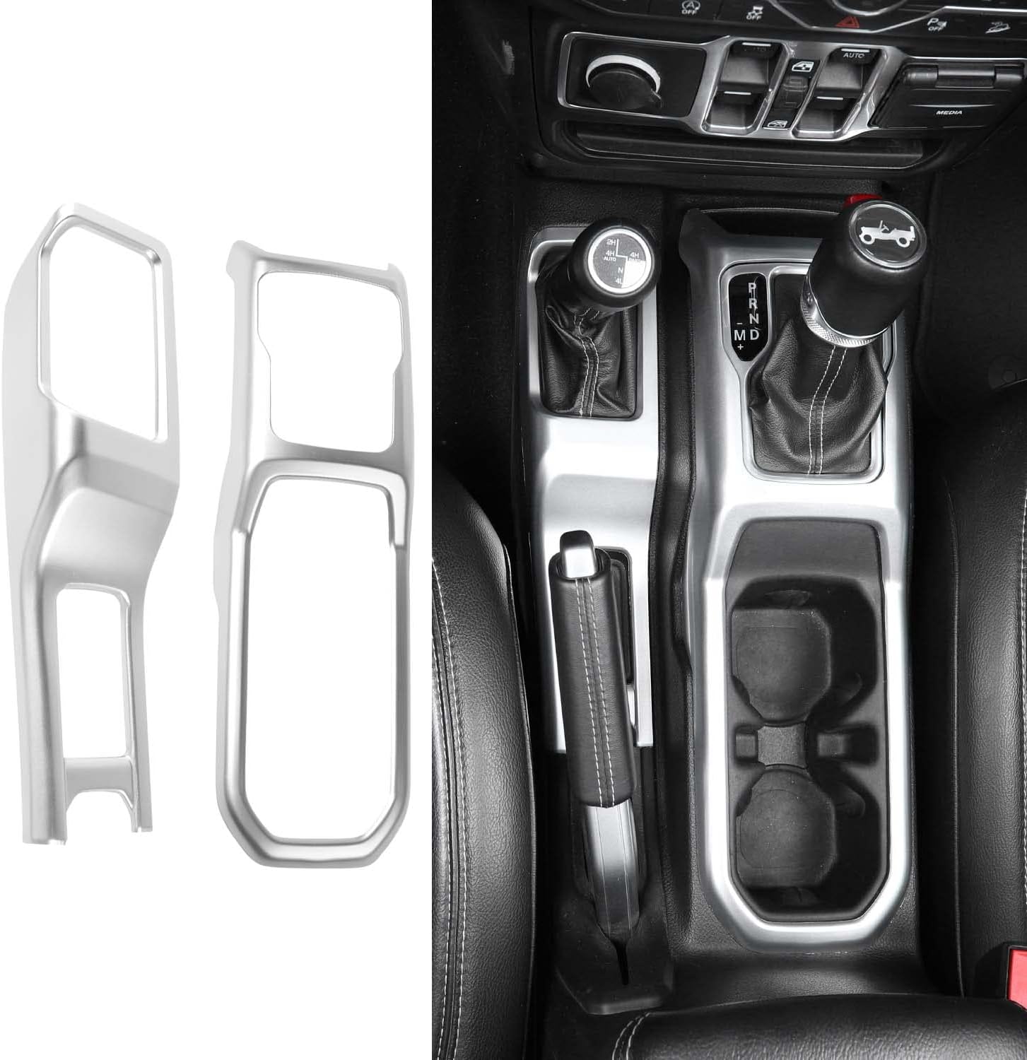 RT-TCZ Center Console Gear Shift Panel Trim Cover 4WD Four Wheel Drive Cup Holder Panel Trim Cover Decoration Interior Accessories for Jeep Wrangler JL JLU & Gladiator JT 2018-2024,Silver