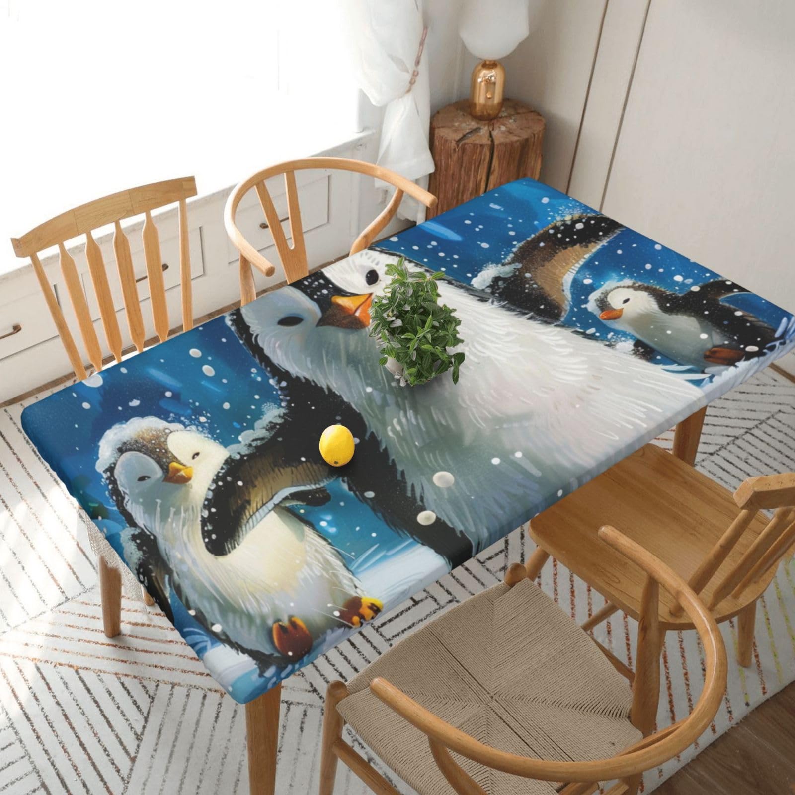 WPKJU Happy Penguin Printed Tablecloths 5ft Rectangular Table Covers Washable Polyester Decorative Table Cloth for Dining Table Picnic Wedding