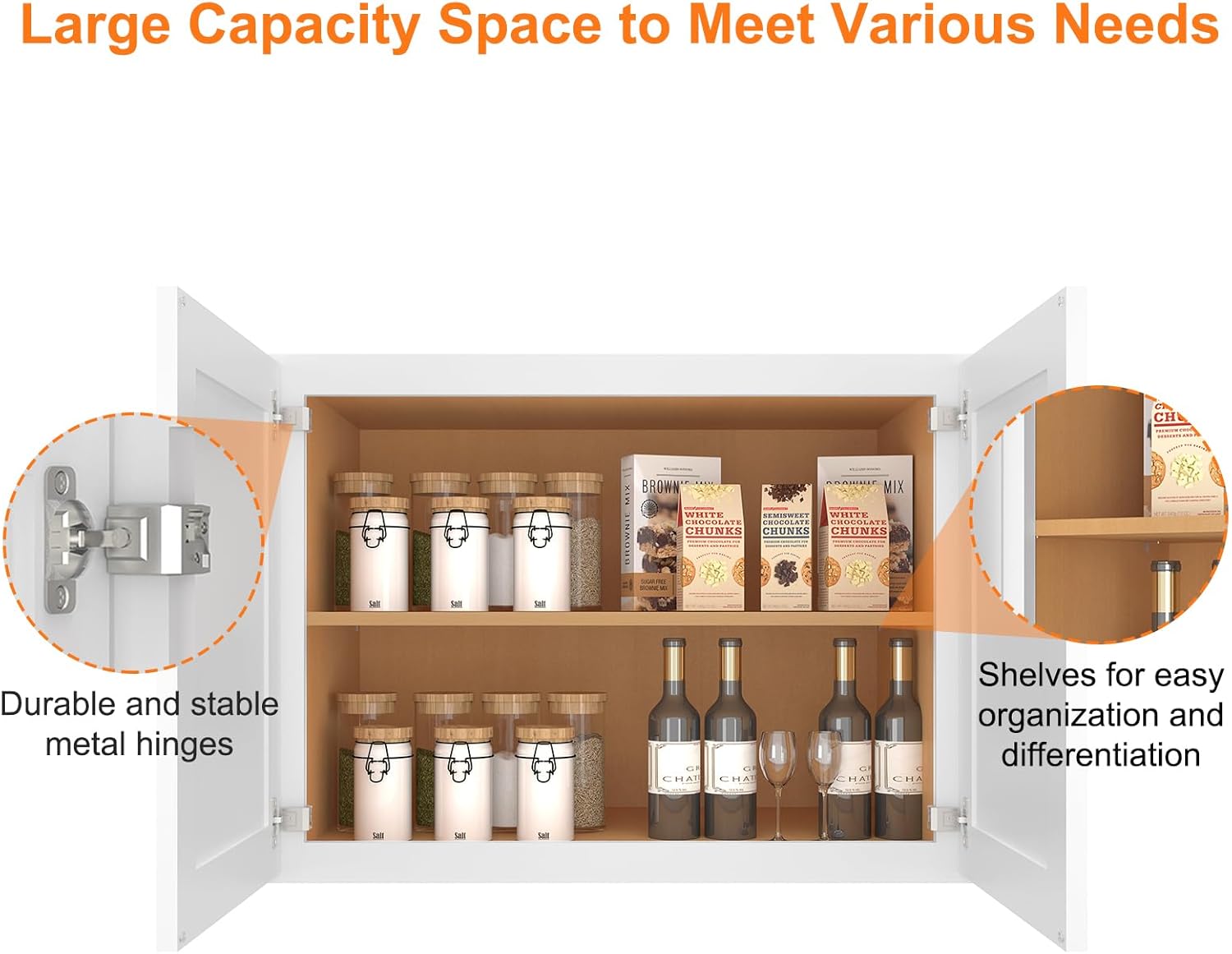 LOVMOR Wall-Mounted Storage Cabinet, Refrigerator Wall Kitchen Cabinet, Storage Cabinet for Kitchen, Bathroom, 24" D*30" W*24" H, Traditional White