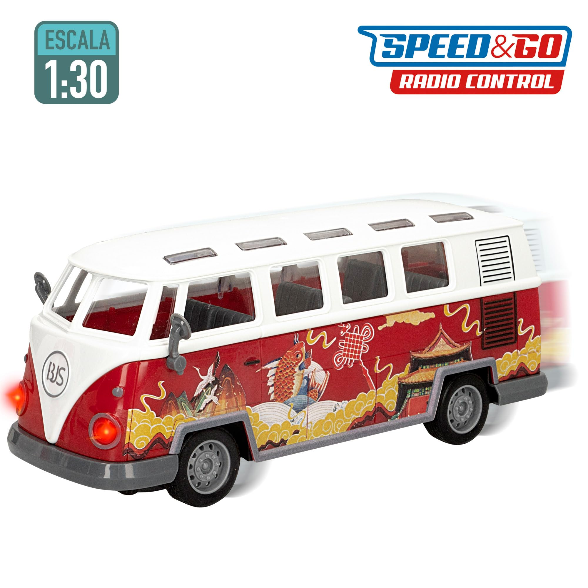 ColorBaby Speed & Go - Autobús teledirigido con Luces de Colores, Bus radiocontrol, Retro, Escala 1:30, Mando 27 MH.z, 5 km/h, 4 Funciones, Coches teledirigidos para niños, 4 años, 47530