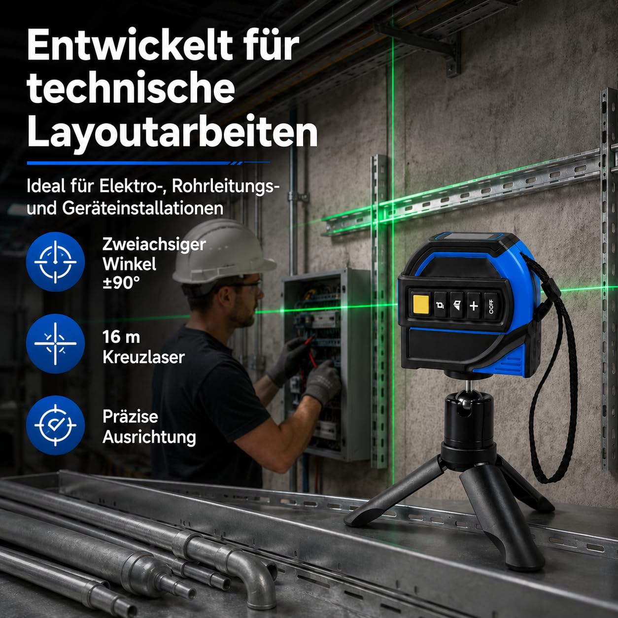 Laser Entfernungsmesser 40 m, 4 in 1 Laser Maßband mit 5 m Maßband, 40 m Laser, 16 m Laser-Fadenkreuzmarkierung, Stativ für Flächen/Pythagoreische/Nivellierung