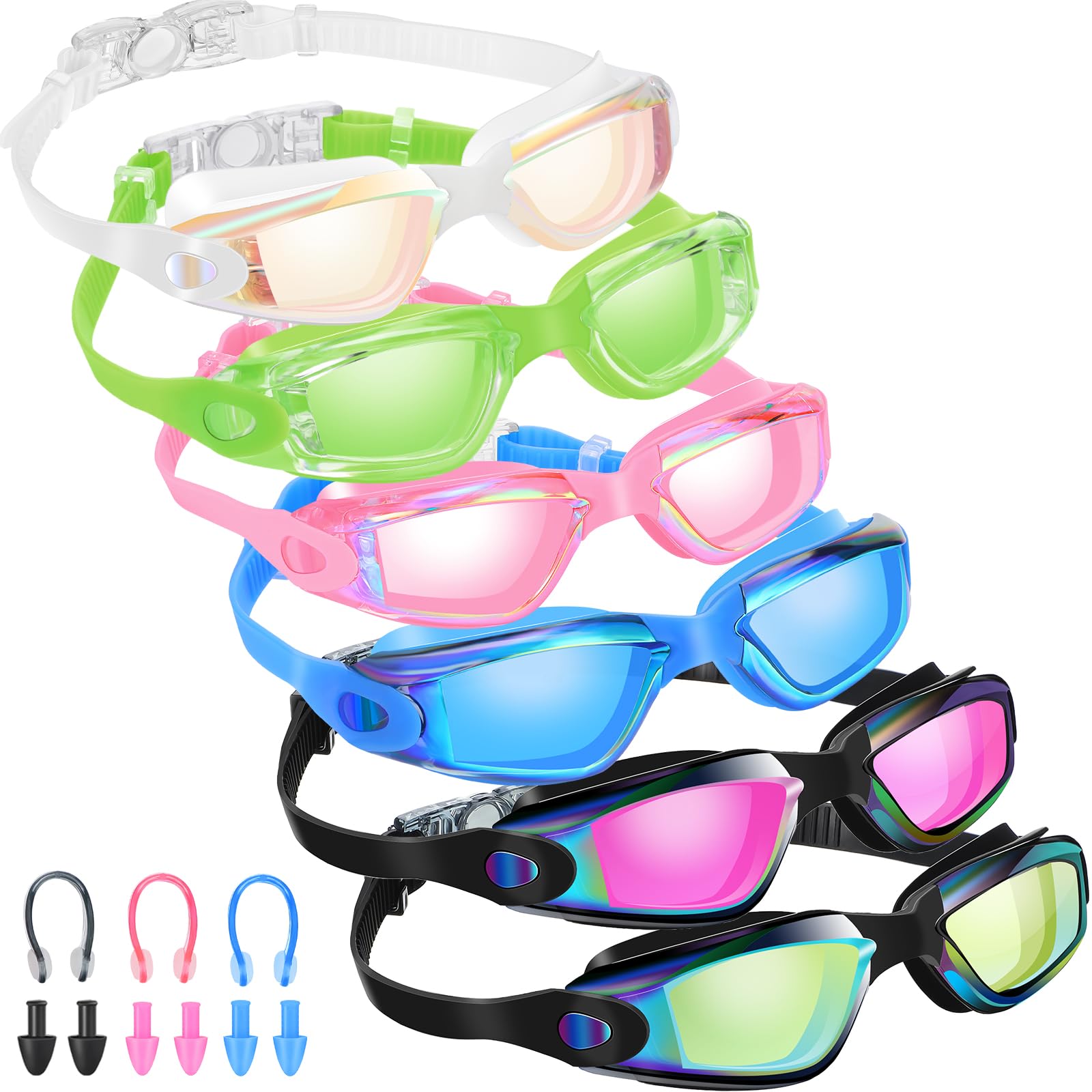 Flutesan 6 occhialini da nuoto sportivi per donne, uomini, adulti e giovani (colore moderno, stile classico)