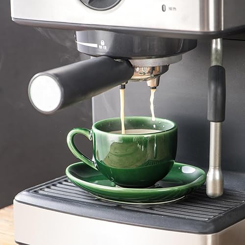 Miniatura 6 de vicrays Tazas de café espresso de cerámica, juego de tazas de café expreso de porcelana de 4 onzas con platillos cucharas y soporte de metal para