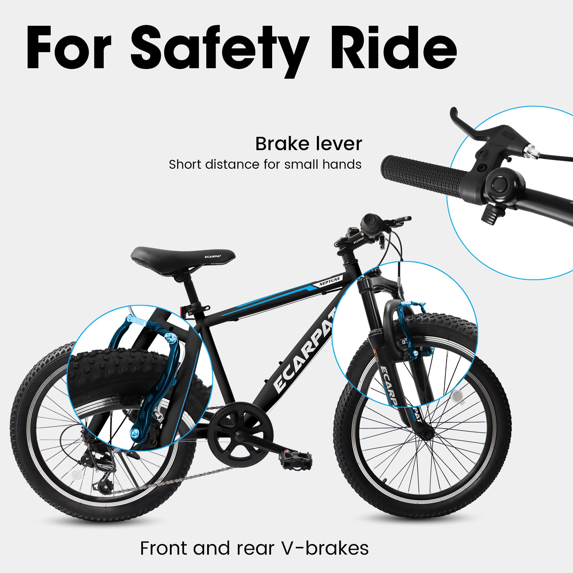 Rycheer Ecarpat 20 inch Kids Mountain Bike for Boys Girls 7-15 Years Old, All Terrain Mountain Bikes 7-Speed with Mechanical Disc Brakes Front Suspension, Mountain Bicycle Gift for Boys and Girls