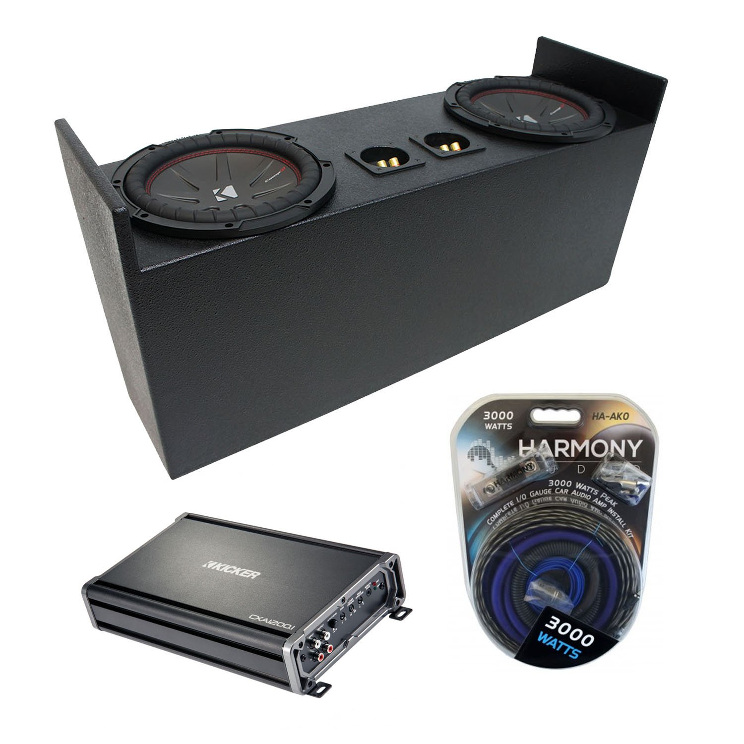 Compatible with 1987-2006 Jeep Wrangler YJ TJ Kicker Bundle CompR CWR10 Dual 10