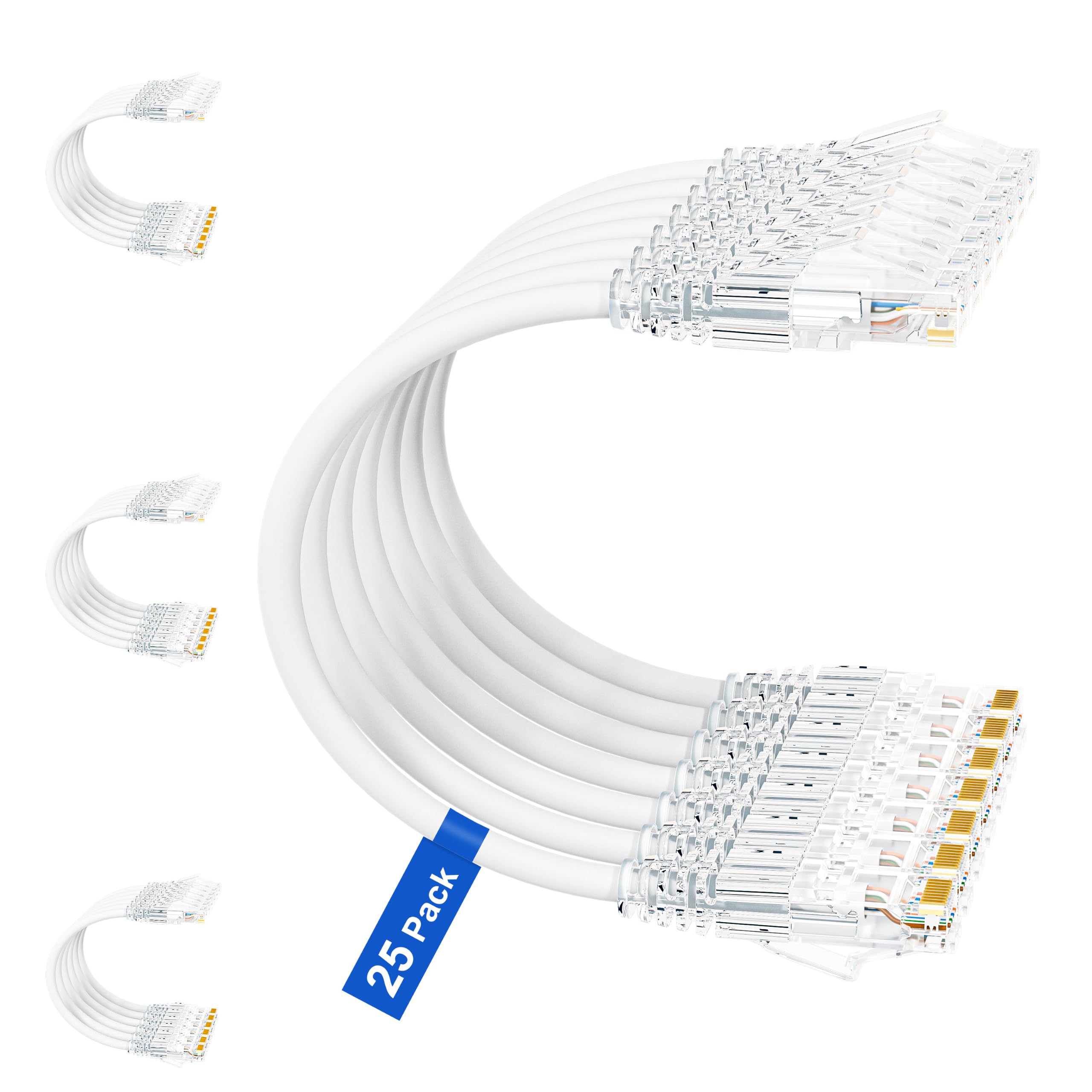 iwillink Cables de conexión Cat6/Cat6a de 14 pies (paquete de 25), cable Ethernet delgado de 28 AWG, 10 Gbps de alta velocidad, cable de conexión UTP Cat6 sin enganches para panel de conexión para