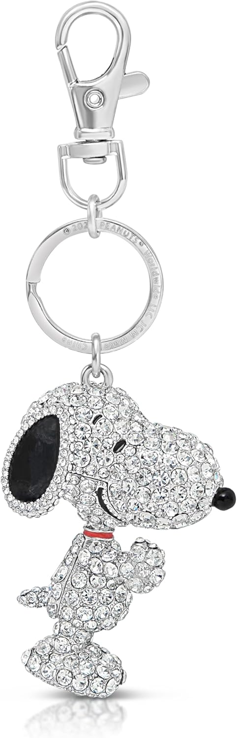 SALLY ROSE Snoopy Keychain Charms Official License - Pave Crystal Peanuts Bag Charm - Valentines Day Gifts for Her