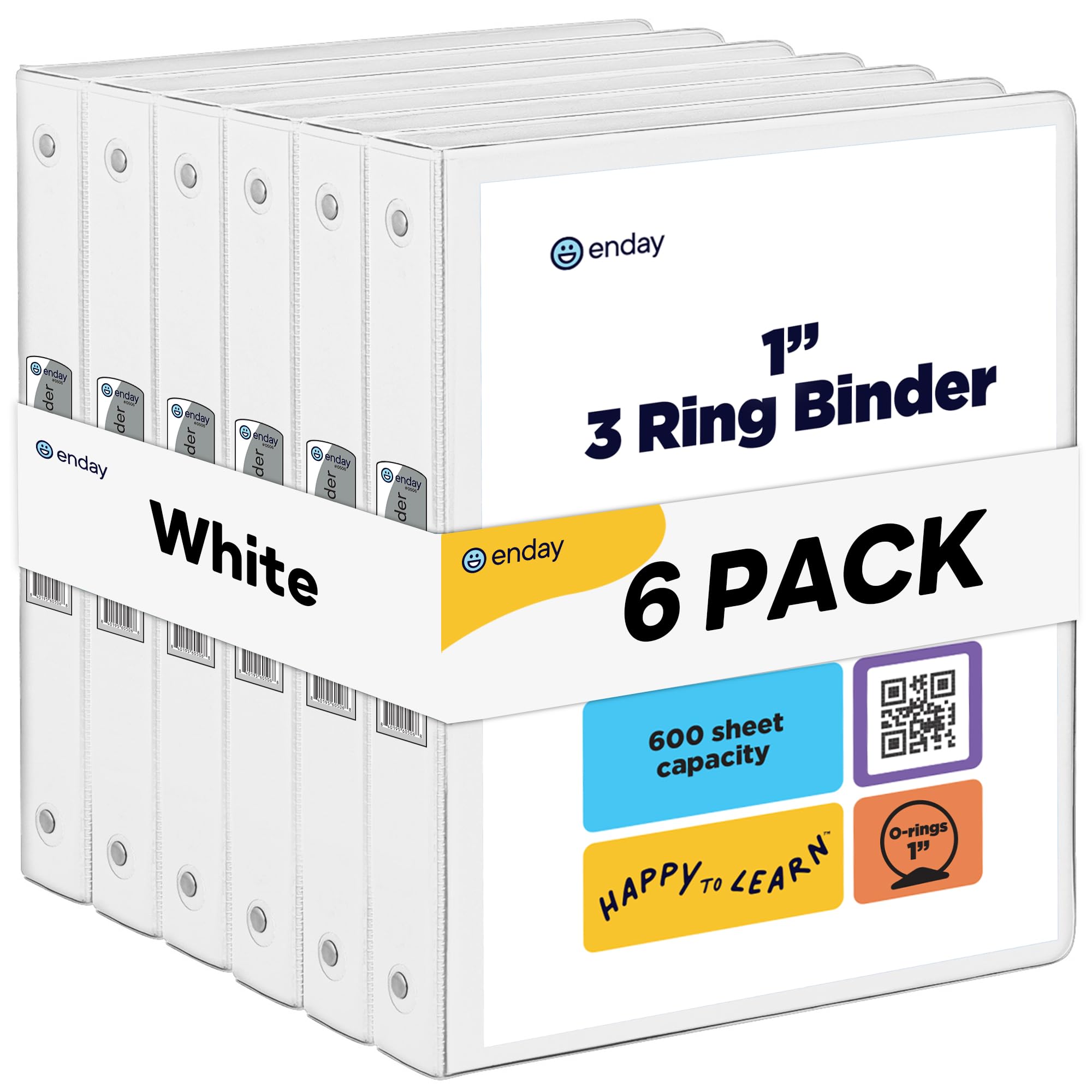 Enday 1 Inch Binder (6 Pack - White) 3 Ring Binder 1 inch with Clear View Cover and 2 Inside Pocket - for Letter Size 8.5 x 11'' Paper, Ideal for