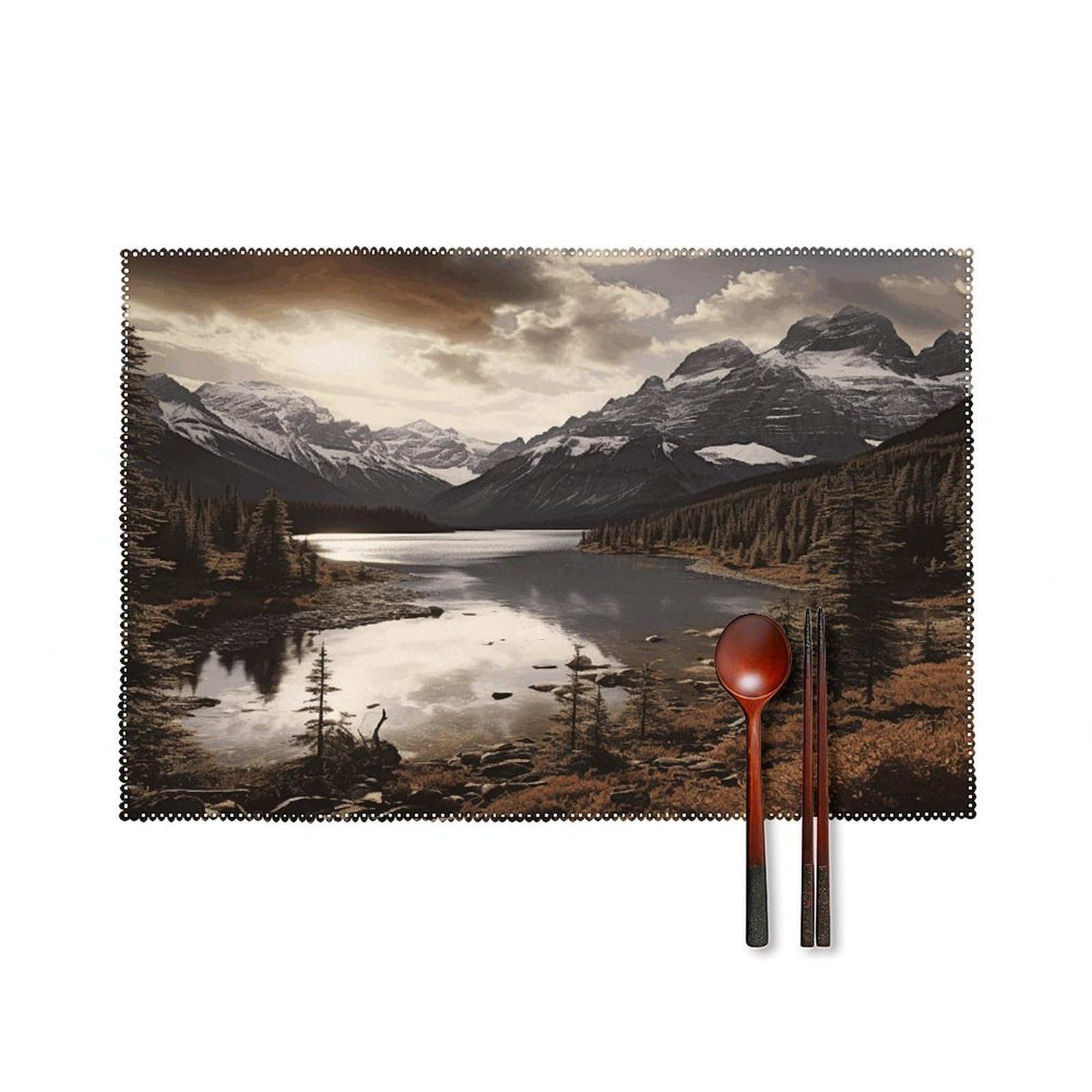 Landscape Placemats Set of 6 Heat Resistant Non-Slip Place Mats Washable Wipeable Table Mats Elegant Farmhouse Placemat for Kitchen Dining Outdoor Party Table Decor