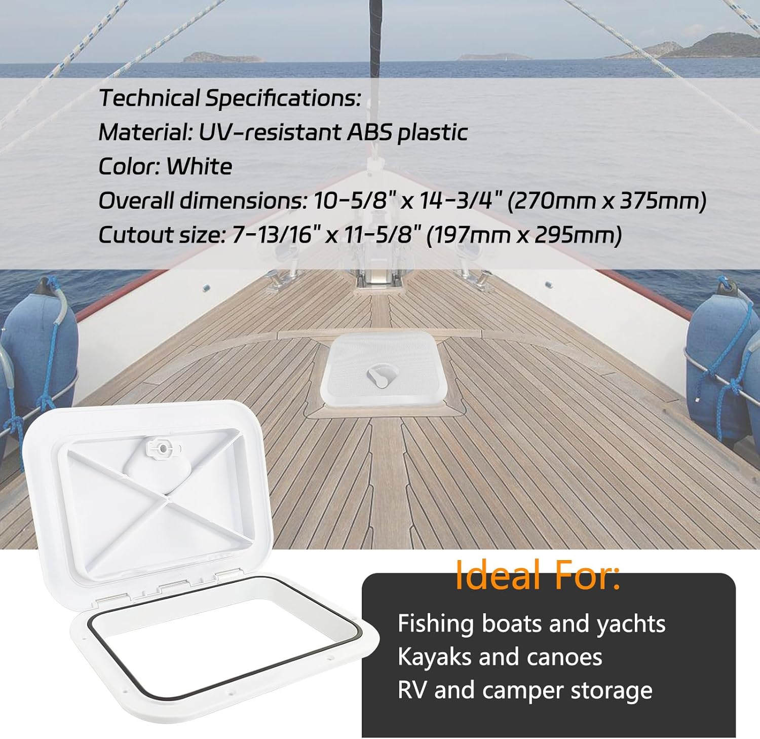 Marine Deck Access Hatch & Lid 10-5/8" X 14-3/4" (270mmx375mm) White Boat Deck Hatch Waterproof Boat Hatch Lid - Deck Hatch Cover for Boats, Ships & RVs - UV Resistant