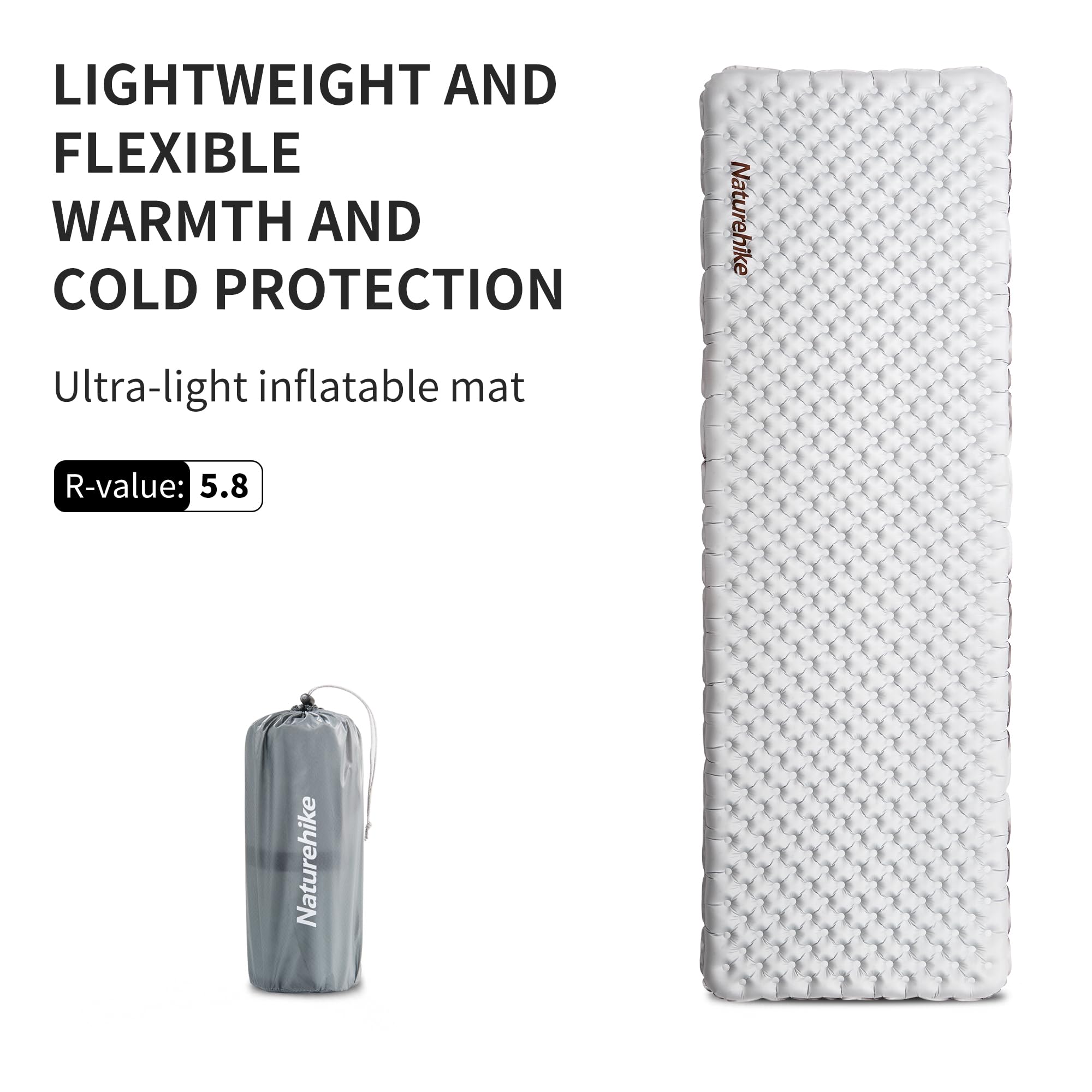 Naturehike 5.8 R- Valore Campeggio Tappetino 4 Stagioni Ultraleggero Autogonfiabile Materasso ad Aria Durevole con Borsa Gonfiabile