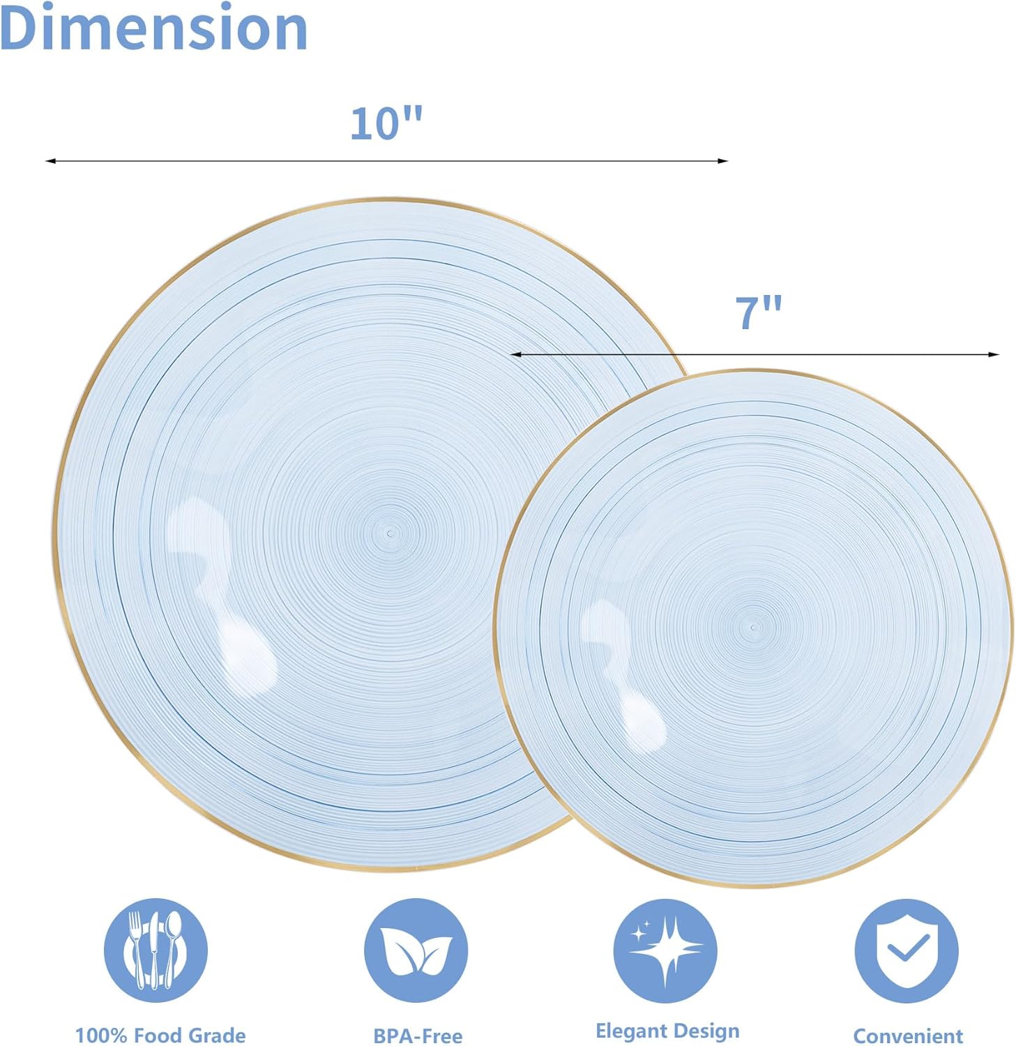 100PCS Blue Plastic Plates-Crystal Design Blue Wave Disposable Plates with Gold Rim, Fancy Disposable Plates Include 50 Dinner Plates, 50 Dessert/Salad Plates for Party & Birthday - Image 3