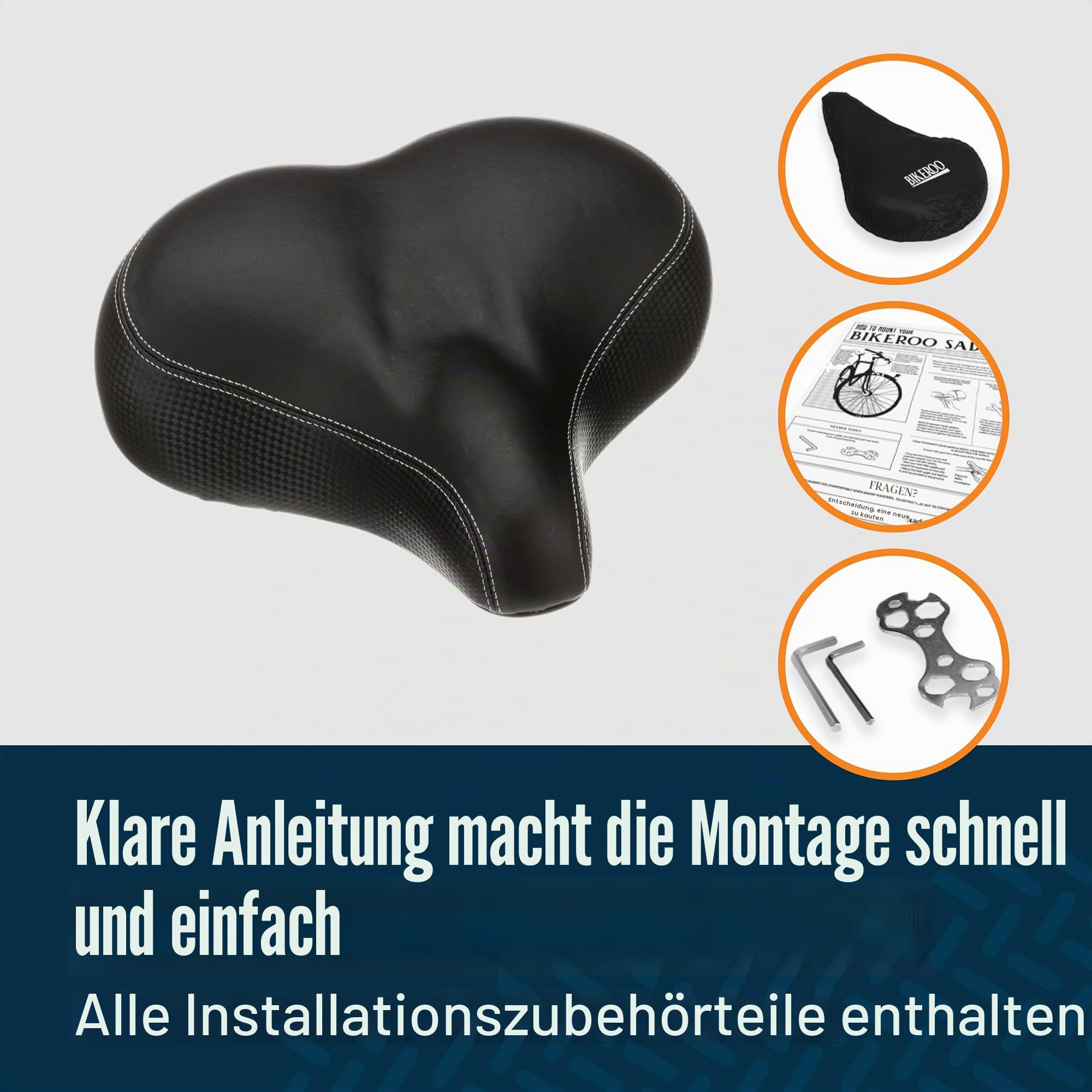 Bikeroo Fahrradsattel für Herren & Damen - Bequem, Ergonomisch, Extra Weich - Fahrrad Sattel aus Memory Schaum - 26 cm Lang x 26 cm Breit