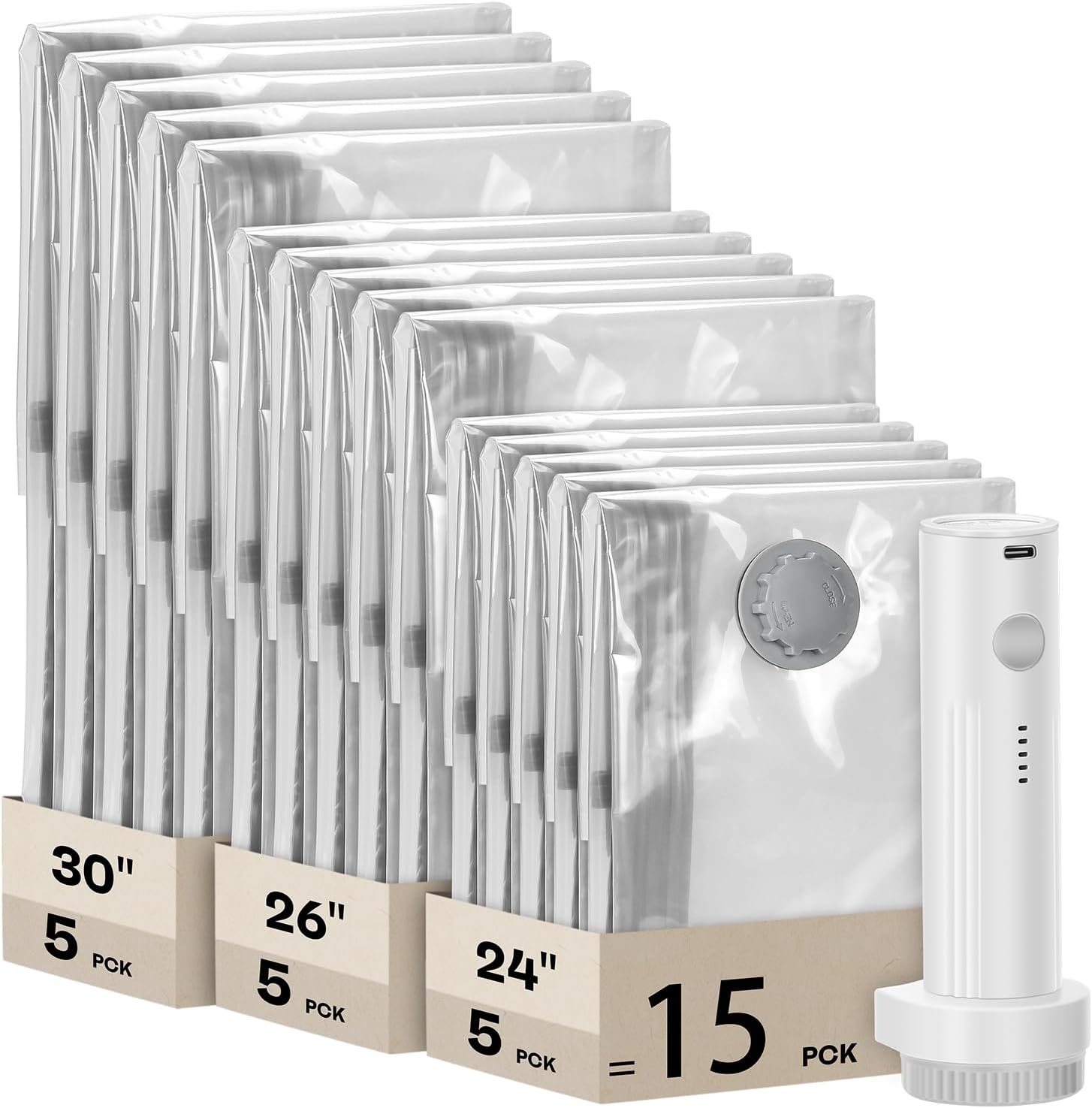 Vacuum Seal Bags For Clothing Travel With Wireless Electric Pump，15 Combo Space Saver Vacuum Storage Bags In 3 Combo Sizes，Compression Travel Packing For Luggage,Ideal For Air Planes, Apartments