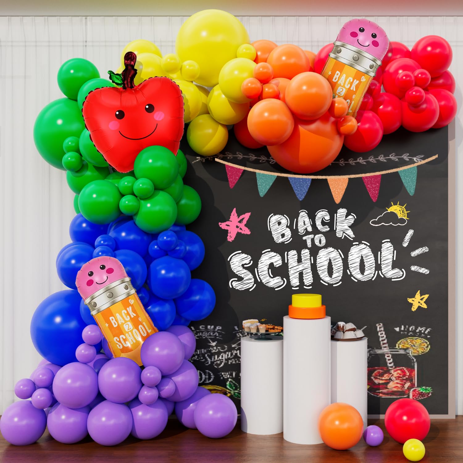 OOPAT Back to School Balloon Garland with 3 foils school Balloon for First Day of School Welcome Students Preschool Kindergarten End Of Summer Party