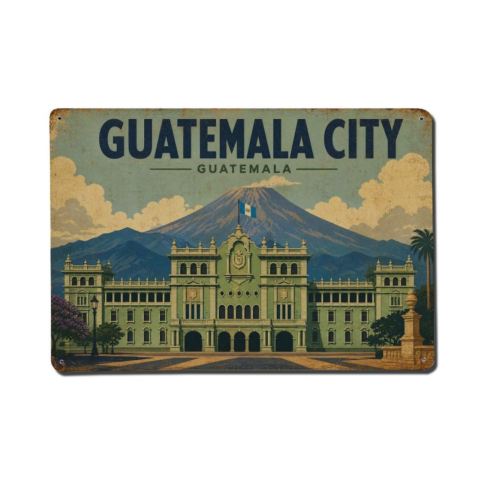 Retro Travel Guatemala Guatemala City Metal Tin Sign