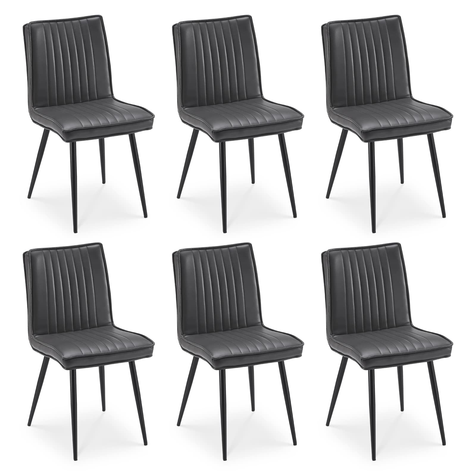 TUKAILAi Faux Leather Dining Chairs Set of 6, Mid Century Modern Leisure Chair, PU Upholstered Seat Side Chair with Metal Legs for Kitchen, Living Room, Lounge (Grey)