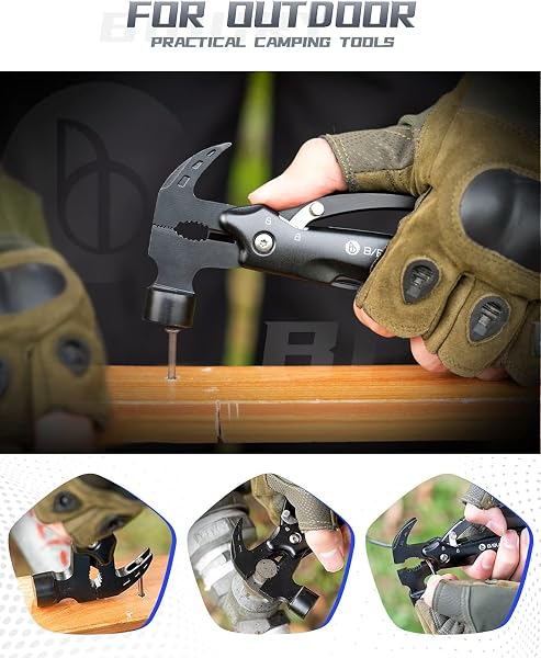 BIBURY Mini Hammer Multitool, Gifts for Men, Unique Valentine's Day Gifts Father's Day Birthday Gift Ideas, Outdoor Accessories Camping Tools for Hiking, DIY Activities, Home Improvement Black - 3