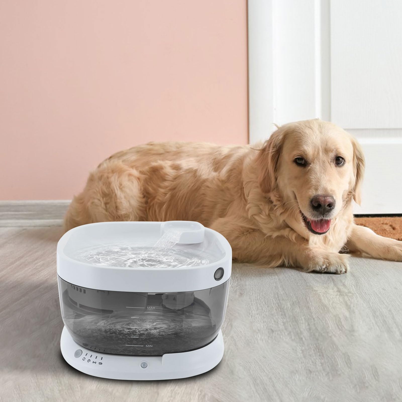 Trinkbrunnen für Hunde/Katzen 7L Wasserbrunnen, Hundewasserspender 30dB Leise, ABS Anti-Kipp, mit Akku 5000mAh und 2 Filter, für Hunde & Katzen