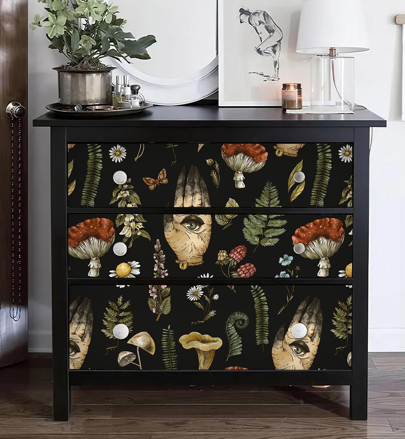 Black Floral Wallpaper Gothic Peel and Stick Wallpaper for Bathroom Renter Friendly Vintage Floral Wallpapers Textured Black Contact Paper for Cabinet Wall Art 17.5 x 118 in