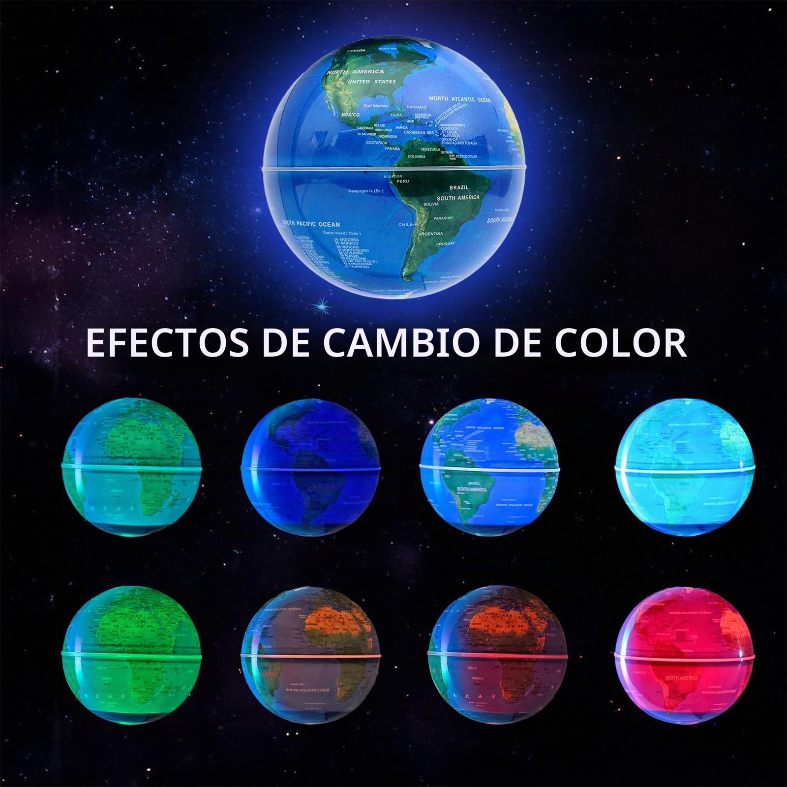 Globo Flotante Magnético con Luz LED, Base con Altavoz Bluetooth, Antigravedad, Decoración Mundial, 15 cm (Esfera luminosa con cambio de color)